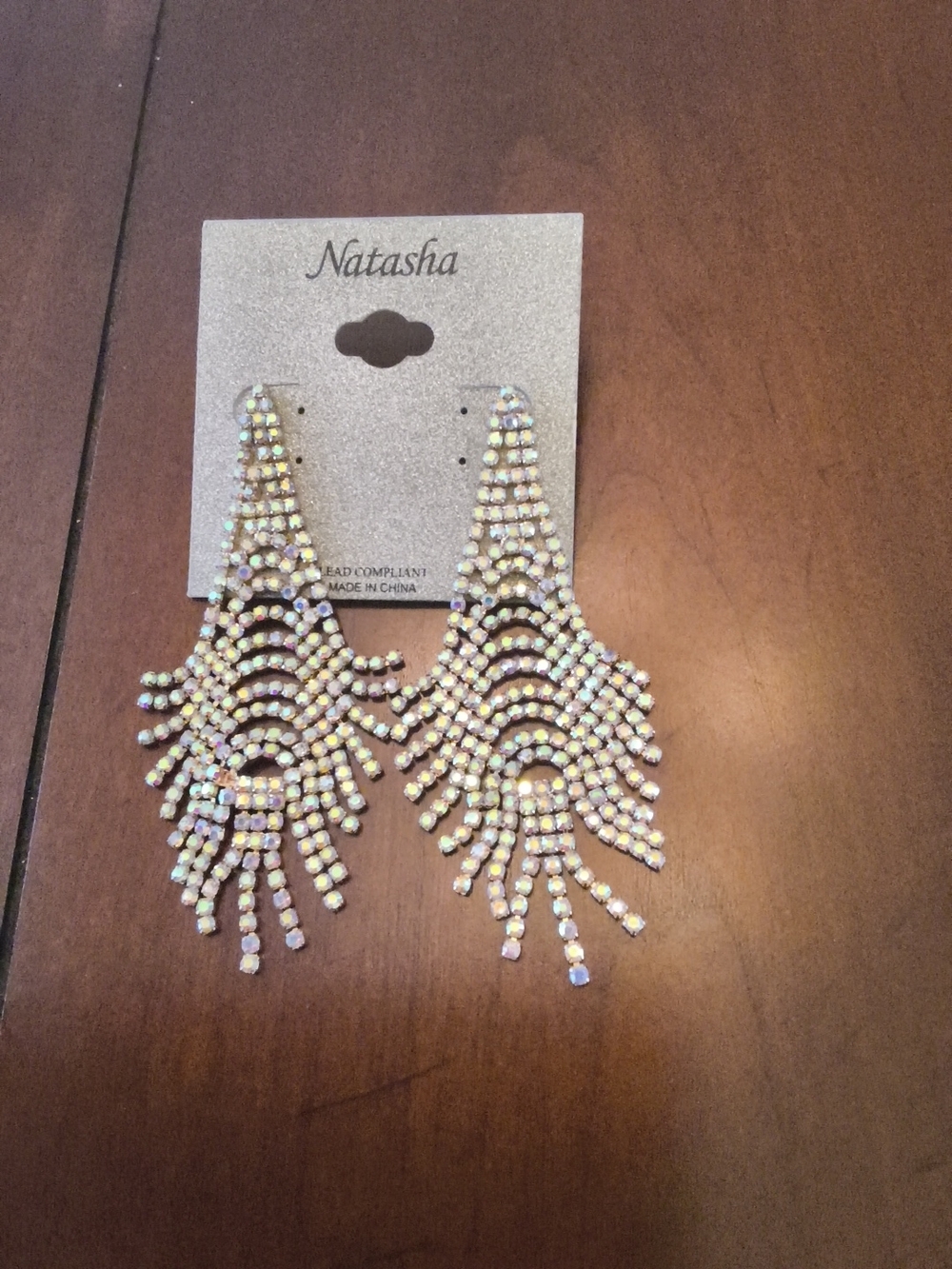 Natasha Couture Iridescent Fringe Crystal Drop Earrings - Gold